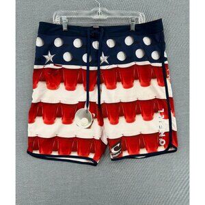 O'Neill Hyperfreak Beer Pong USA Flag Board Shorts Mens 36 10" Swim Trunks